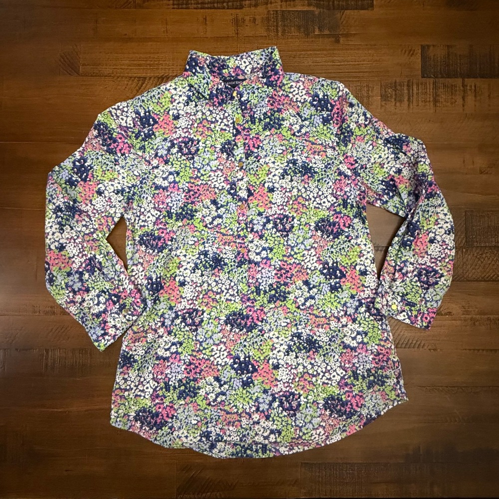 Lands' End Floral Print Long Sleeve 1/2!Button Down‎ Shirt Women's Size 4